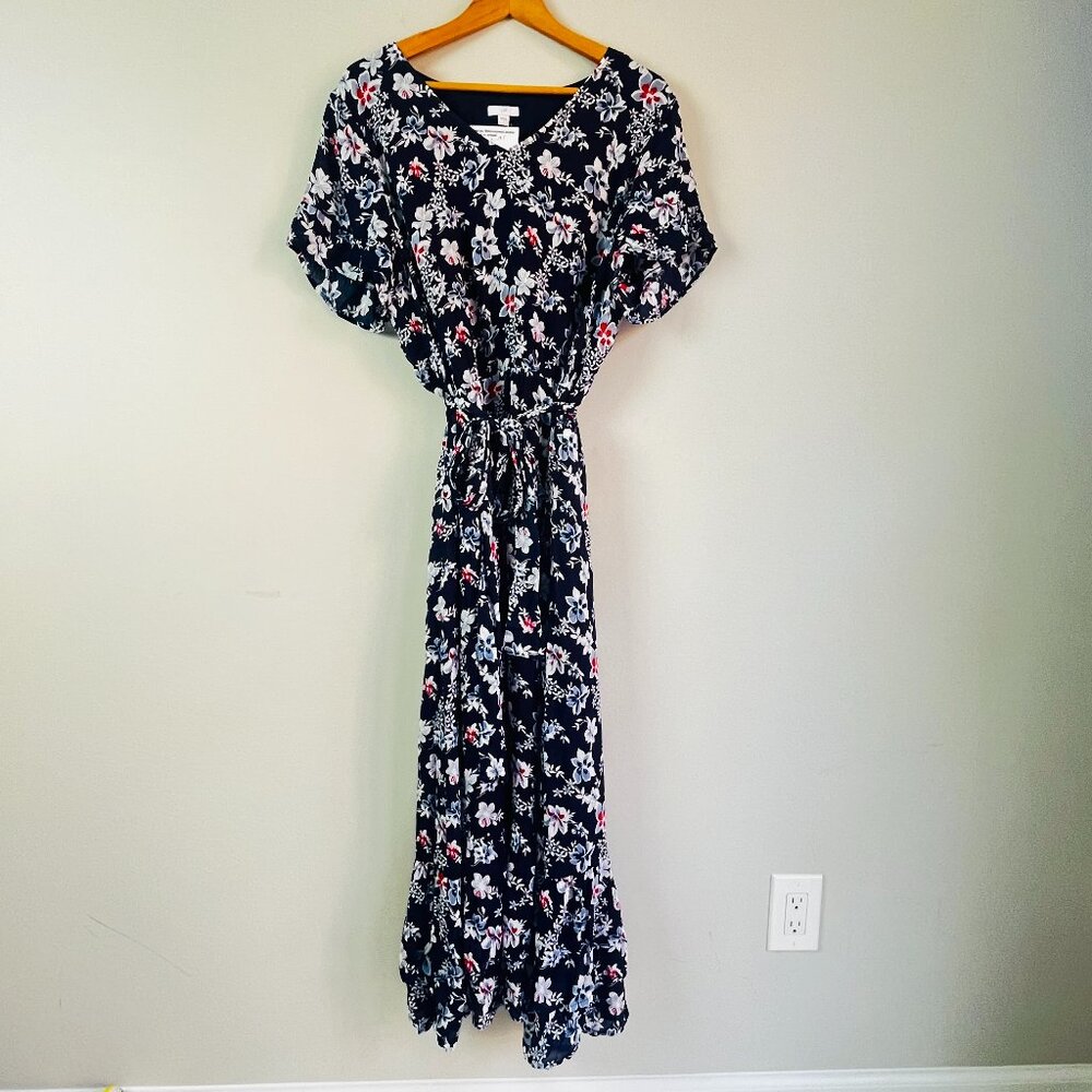 J Jill Navy Floral Maxi Dress Large